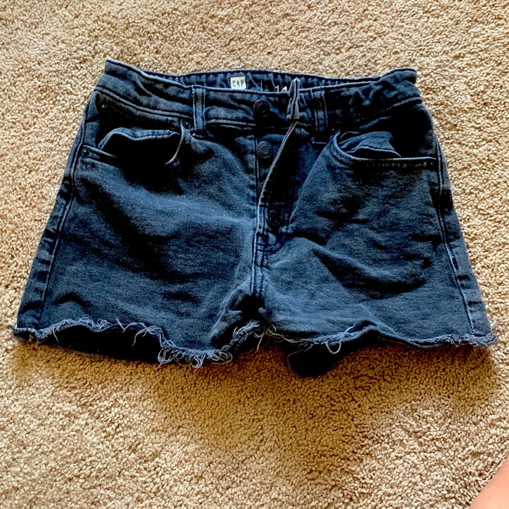 GAP black, frayed hem denim high rise shirts size 14